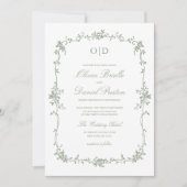 Victoriaans Franse QR-code Sage Green Wedding Kaart (Voorkant)