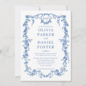 Victoriaans Franse Royal Blue Wedding Monogram Kaart (Voorkant)