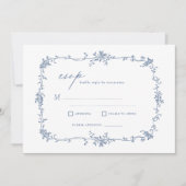 Victoriaans  Franse RSVP Dusty Blue Wedding Kaart (Voorkant)