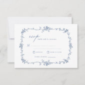 Victoriaans  Franse RSVP Dusty Blue Wedding Kaart (Voorkant)