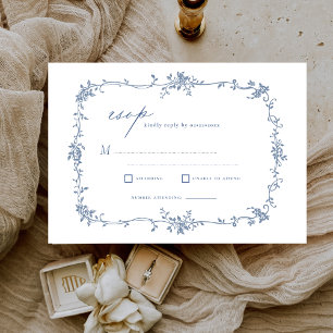 Victoriaans Franse RSVP Dusty Blue Wedding Kaart