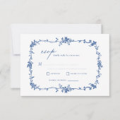 Victoriaans  Franse RSVP Navy Blue Wedding Kaart (Voorkant)