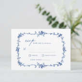 Victoriaans  Franse RSVP Navy Blue Wedding Kaart (Staand voorkant)