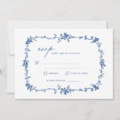 Victoriaans  Franse RSVP Navy Blue Wedding Kaart (Voorkant)