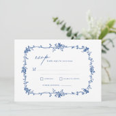 Victoriaans  Franse RSVP Navy Blue Wedding Kaart (Staand voorkant)