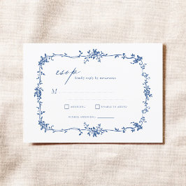 Victoriaans  Franse RSVP Navy Blue Wedding Kaart