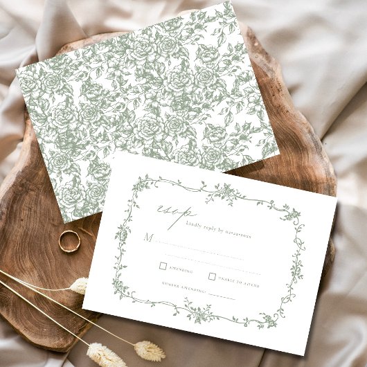 Victoriaans  Franse RSVP Sage Green Wedding Kaart