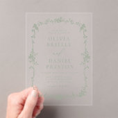 Victoriaans  Franse Sage Green Wedding Acryl Uitnodigingen (Insitu (Draagbaar))