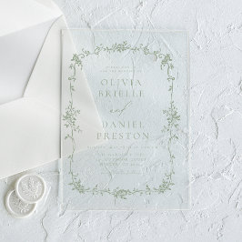 Victoriaans  Franse Sage Green Wedding Acryl Uitnodigingen