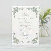 Victoriaans Franse Sage Green Wedding Kaart (Staand voorkant)