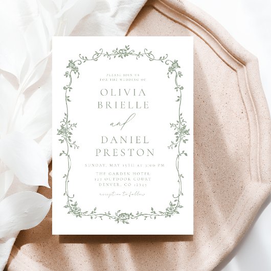 Victoriaans  Franse Sage Green Wedding Kaart