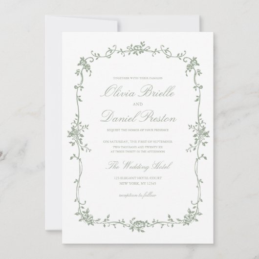 Victoriaans Franse salie groene bloem elegante bru Kaart (Voorkant)