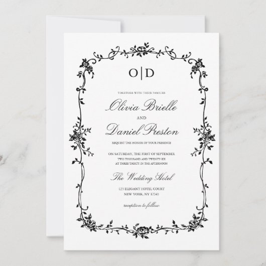 Victoriaans Franse Toile QR Code Wedding Kaart (Voorkant)