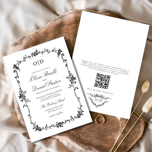 Victoriaans Franse Toile QR Code Wedding Kaart
