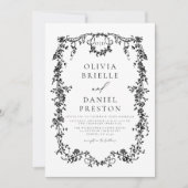 Victoriaans Franse zwarte QR-code alles in één bru Kaart (Voorkant)