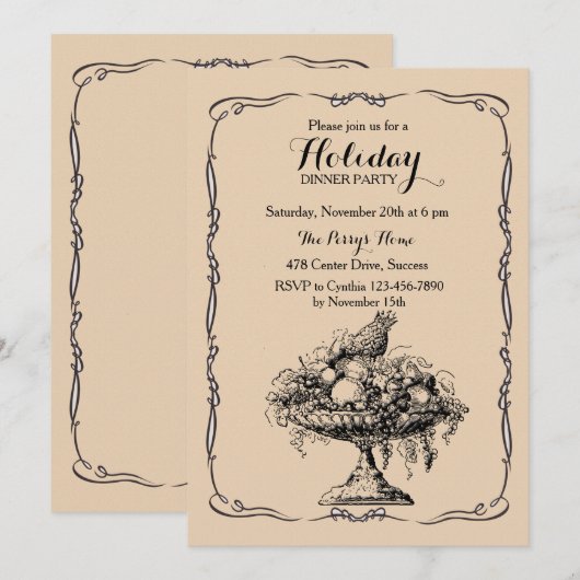 Victoriaans Fruit Bowl Dinner Party Uitnodiging (Voorkant / Achterkant)