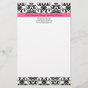 Victoriaans Fuchsia Pink en White Damask Briefpapier