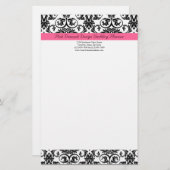 Victoriaans Fuchsia Pink en White Damask Briefpapier (Voorkant / Achterkant)
