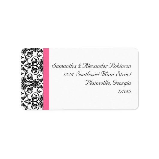 Victoriaans Fuchsia Pink en White Damask Etiket (Voorkant)