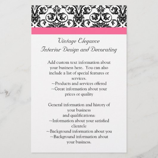 Victoriaans Fuchsia Pink en White Damask Flyer (Voorkant)