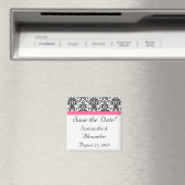 Victoriaans Fuchsia Pink en White Damask Magneet (Insitu (Vaatwasser))