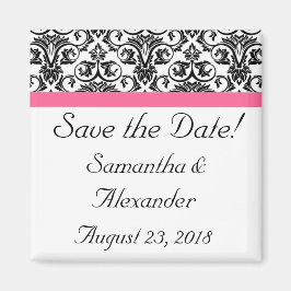 Victoriaans Fuchsia Pink en White Damask Magneet