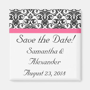 Victoriaans Fuchsia Pink en White Damask Magneet
