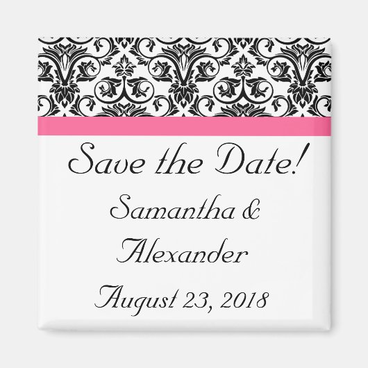 Victoriaans Fuchsia Pink en White Damask Magneet (Voorkant)