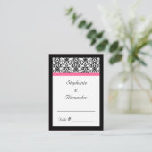 Victoriaans Fuchsia Pink en White Damask Plaatskaartje (Staand voorkant)
