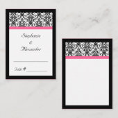 Victoriaans Fuchsia Pink en White Damask Plaatskaartje (Voorkant / Achterkant)