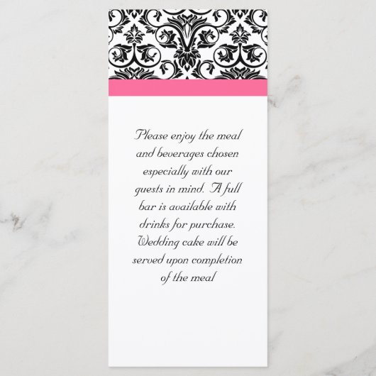 Victoriaans Fuchsia Roze en Witte Damast Menu (Achterkant)