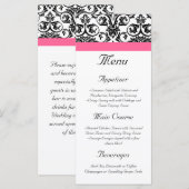 Victoriaans Fuchsia Roze en Witte Damast Menu (Voorkant / Achterkant)