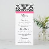 Victoriaans Fuchsia Roze en Witte Damast Menu (Staand voorkant)