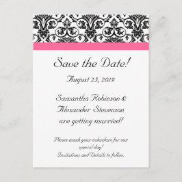 Victoriaans Fuchsia Roze Wit Damask Save the Date Aankondigingskaart