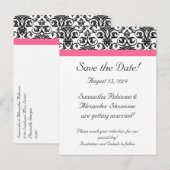 Victoriaans Fuchsia Roze Wit Damask Save the Date Aankondigingskaart (Voorkant / Achterkant)