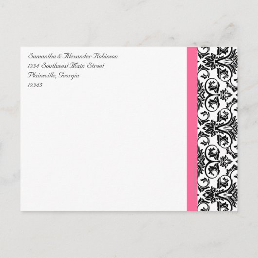 Victoriaans Fuchsia Roze Wit Damask Save the Date Aankondigingskaart (Achterkant)