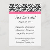 Victoriaans Fuchsia Roze Wit Damask Save the Date Aankondigingskaart (Voorkant)