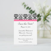 Victoriaans Fuchsia Roze Wit Damask Save the Date Aankondigingskaart (Staand voorkant)
