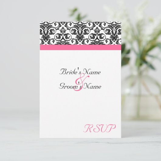 Victoriaans Fuschia Bruiloft Matching Kleine RSVP (Staand voorkant)