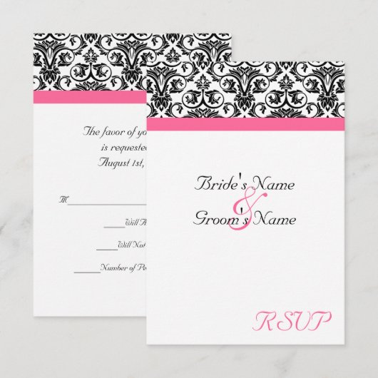 Victoriaans Fuschia Bruiloft Matching Kleine RSVP Kaartje (Voorkant / Achterkant)