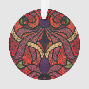 Victoriaans gebrandschilderd glas in marrood en ro ornament