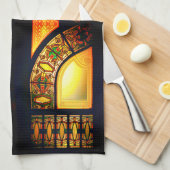 Victoriaans gebrandschilderd glas zwart goud elega theedoek (Quarter Fold)