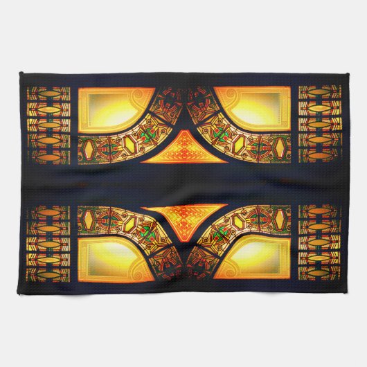 Victoriaans gebrandschilderd glas zwart goud elega theedoek (Horizontaal)