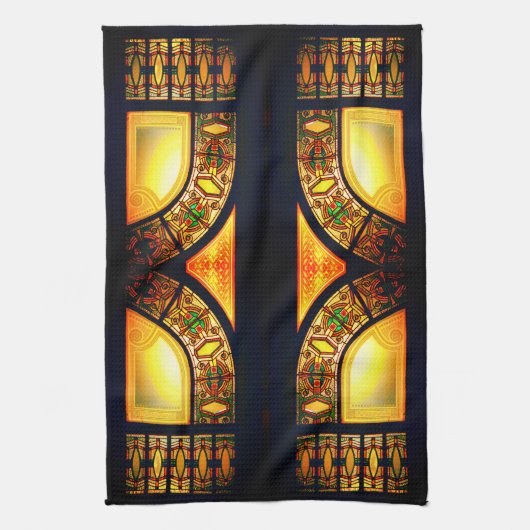 Victoriaans gebrandschilderd glas zwart goud elega theedoek (Verticaal)