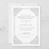 Victoriaans gedempt groen  Lijst bruiloft Kaart (Voorkant)