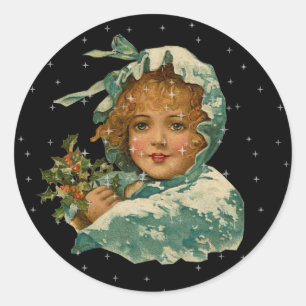  Victoriaans gehuld meisje Holly Night Stars Ronde Sticker