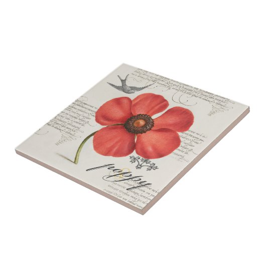 Victoriaans-geïnspireerd 🌸  rode papaver tegeltje (Zijkant)