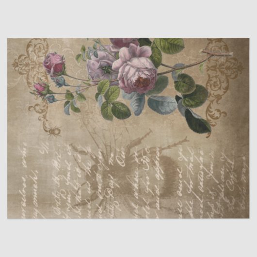 Victoriaans geïnspireerde Paarse Rozen en ketel Tissuepapier (Voorkant)