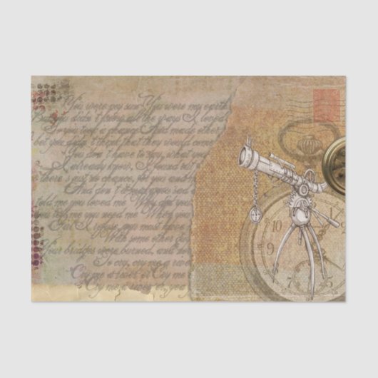 Victoriaans geïnspireerde telescoop klok en script tissuepapier (Voorkant)