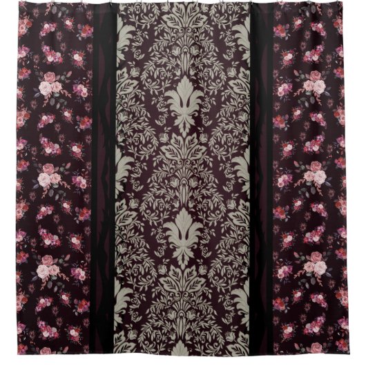 Victoriaans geïnspireerde zwarte bloem douchegordijn (Voorkant)